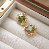 Emerald Forest Dreams Collection – Olive Green Zircon Maple Leaf Jewelry Set (Stud Earrings, Ear Cuff, Bracelet, Necklace)